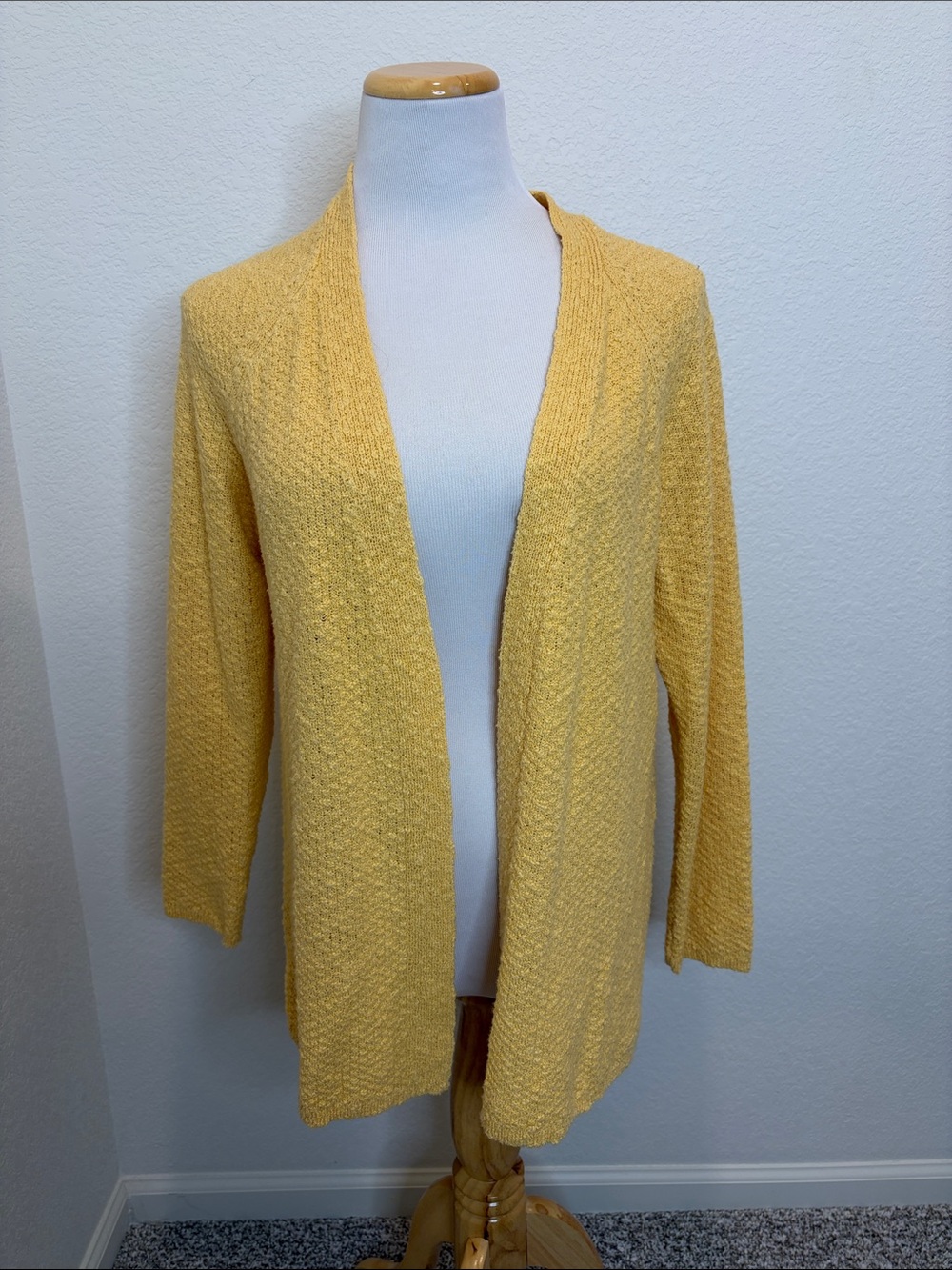 J.Jill Yellow Textured Boucle Open Front Cardigan Sweater Petite Small